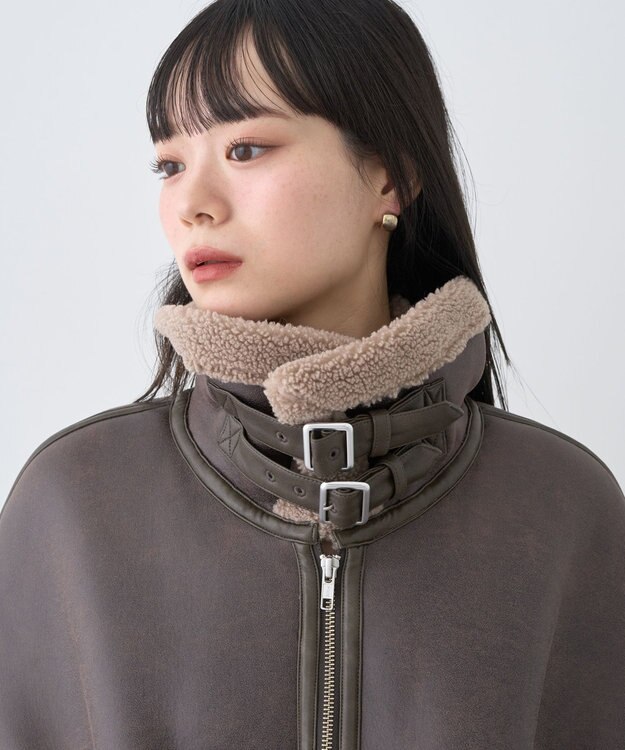 earth music&ecology フェイクムートンジャケット Brown