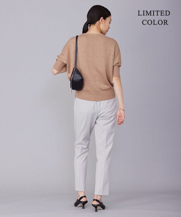 ICB L 【WEB限定カラーあり・洗える】ペーパーブレンドシャインニット 五分袖プルオーバー レディッシュブラウン系［WEB限定］