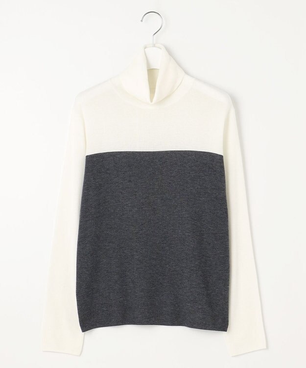 自由区 L 【洗える】シルクウールリブタートルネック ニット オフ×グレー
