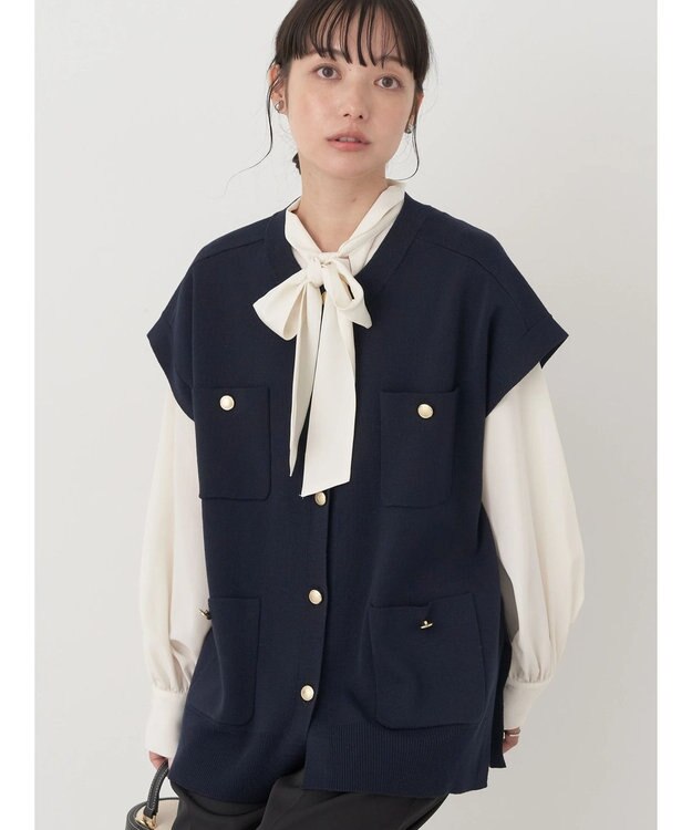 earth music&ecology 金ボタンニットベスト Navy