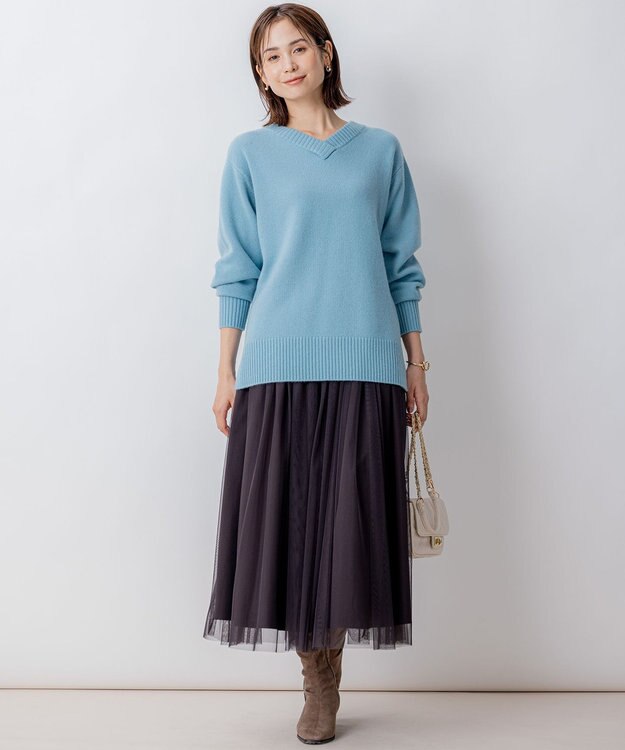 組曲 L 【WEB限定】ウールカシミヤミックスVネック ニット パウダーブルー