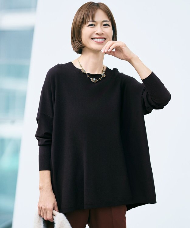 自由区 L 【WEB限定カラーあり】レーヨンストレッチ ニットT [新色]ネイビー