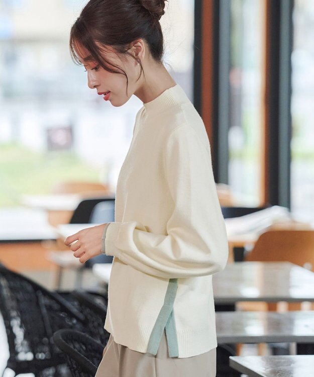 Tiaclasse 【洗える】配色ニットトップスプルオーバー アイボリー