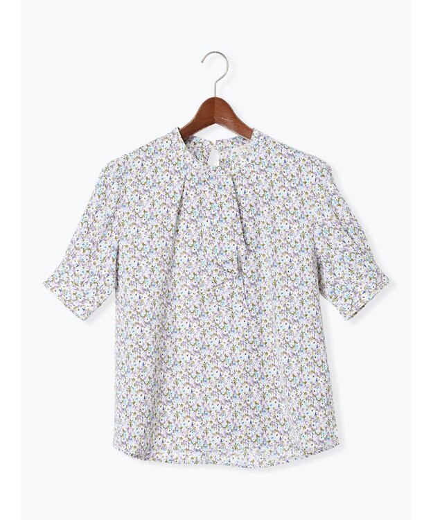 Te chichi パターンアソート5分袖ボウタイブラウス ブルー