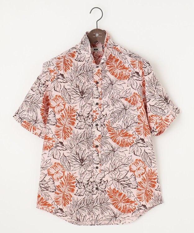 JOSEPH ABBOUD 【サスティナブルな麻混】コットンリヨセルリネンリーフプリント 半袖シャツ オレンジ系6