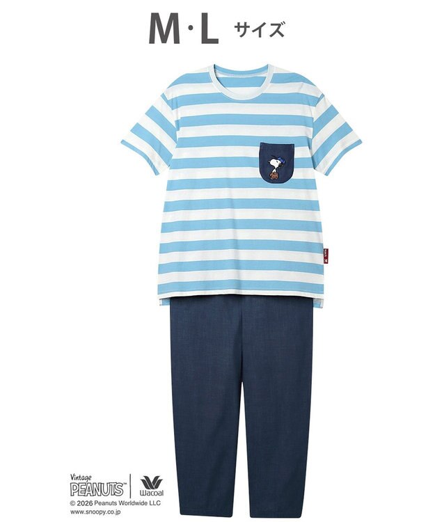WACOAL PEANUTS パジャマ 4分袖 長ズボン 綿100%(本体) スヌーピー レディース FDT165 /ワコール サックス