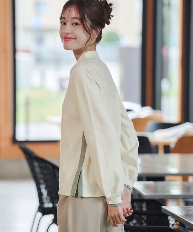 Tiaclasse 【洗える】配色ニットトップスプルオーバー アイボリー