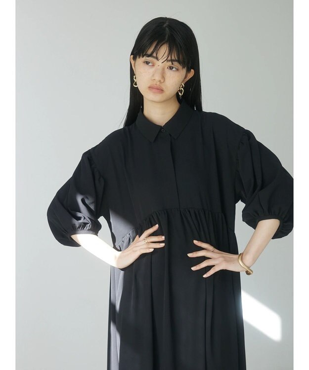 Green Parks ａ．衿付き切り替えワンピース Black