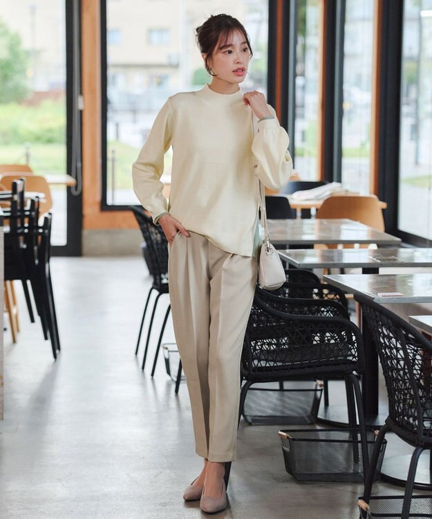 Tiaclasse 【洗える】配色ニットトップスプルオーバー アイボリー