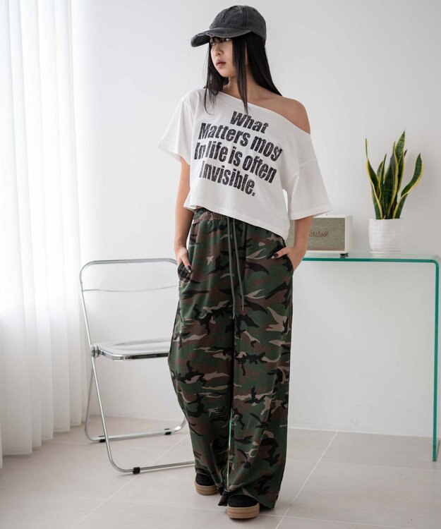 WEGO グラフィックオフショルショートT ホワイト