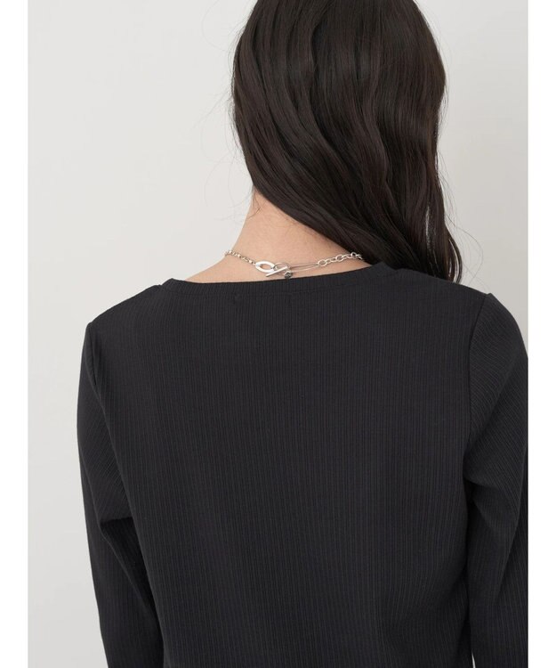 earth music&ecology チェーンリブクルーネックプルオーバー Black