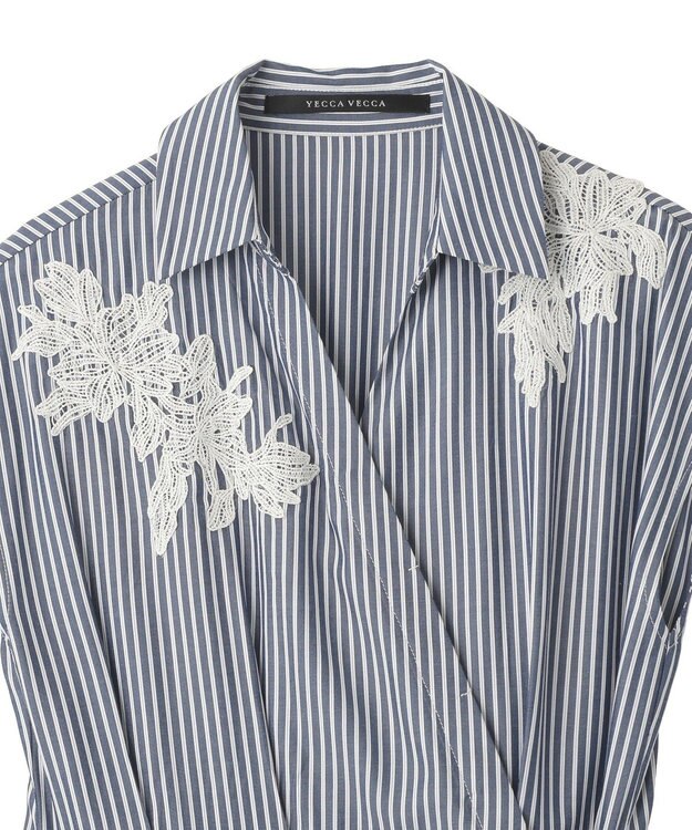 YECCA VECCA フラワーレースカシュクールワンピース Stripe