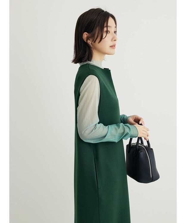 Green Parks キーネックダンボールジャンスカ Dark Green