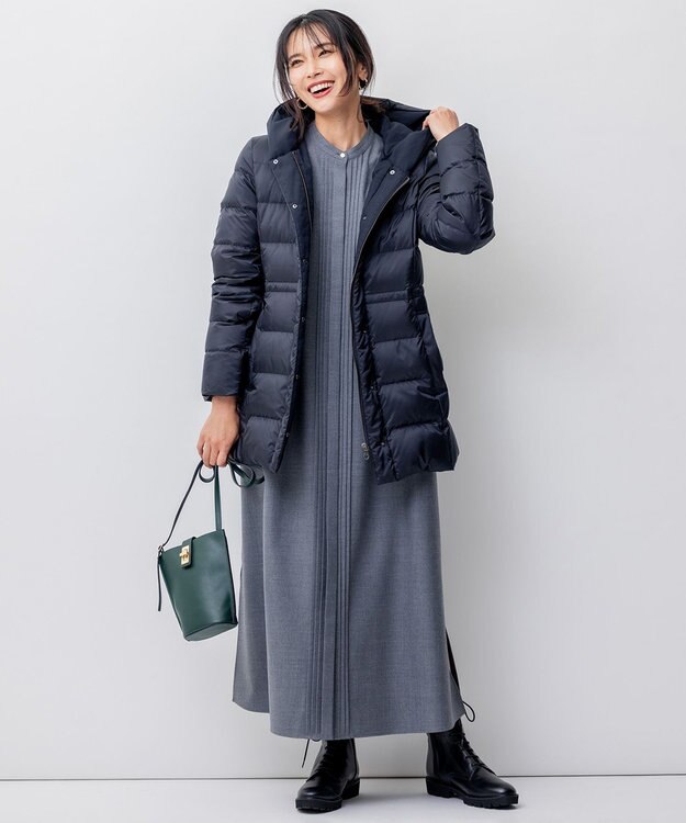 23区 【洗える】ウールストレッチツイル シャツワンピース ライトグレー