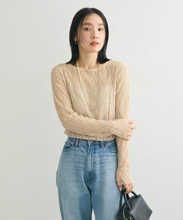 Green Parks パネルラインレースカットプルオーバー Light Beige