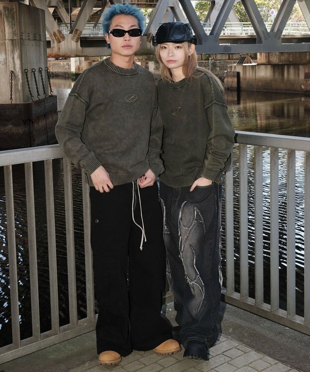 WEGO 【ユニセックス着用ITEM】ピグメントロゴニットプルオーバー カーキ