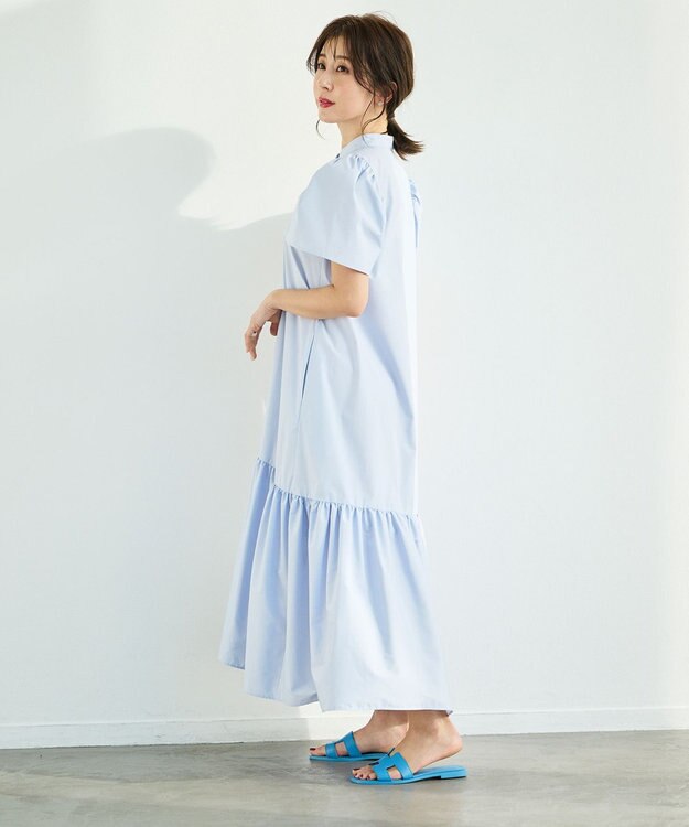 #Newans フレアヘムシャツワンピース ライトブルー