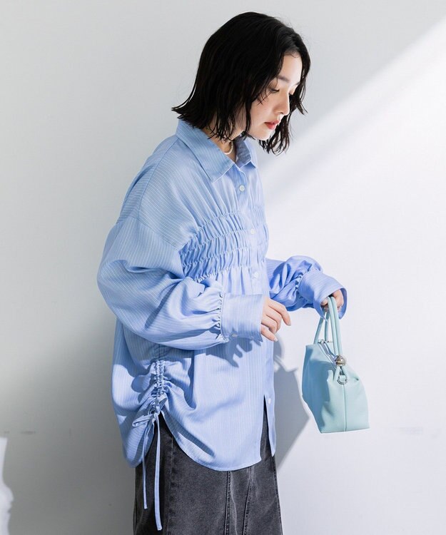 Green Parks 脇シャーリングシャツ Stripe Blue