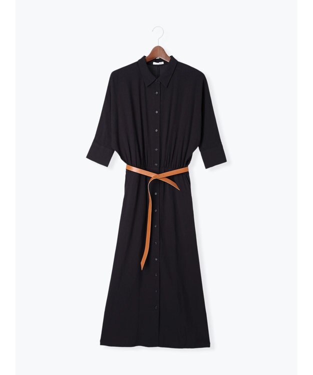 Te chichi ベルト付きレーヨンリネンシャツワンピース ネイビー