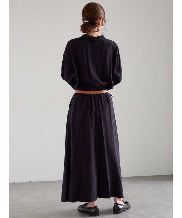 Te chichi ベルト付きレーヨンリネンシャツワンピース ネイビー