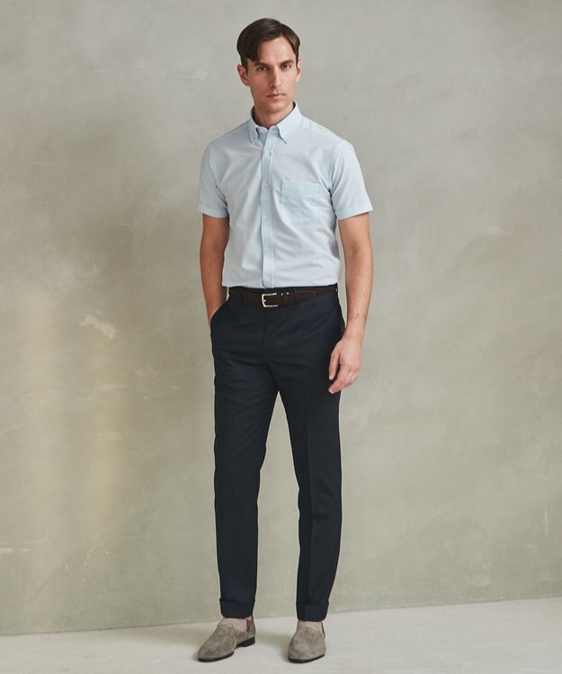 GOTAIRIKU とにかく涼しい/酷暑対応【シワになりにくい/吸水速乾】クールマックスサッカーシャツ サックスブルー×白