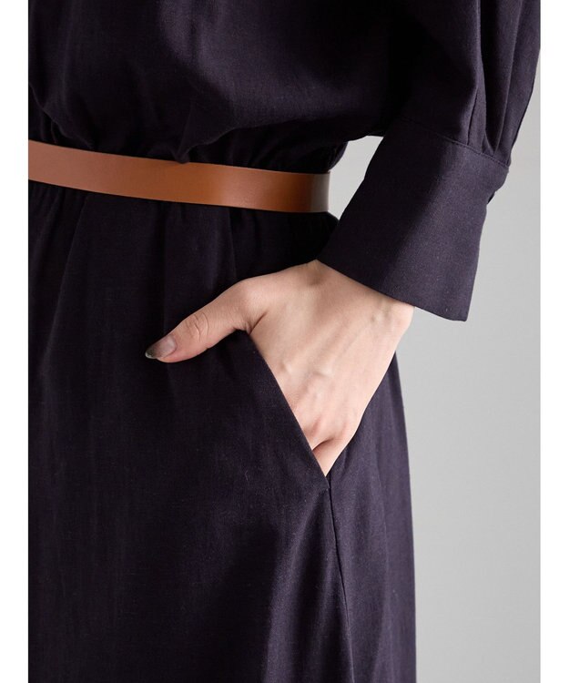 Te chichi ベルト付きレーヨンリネンシャツワンピース ネイビー
