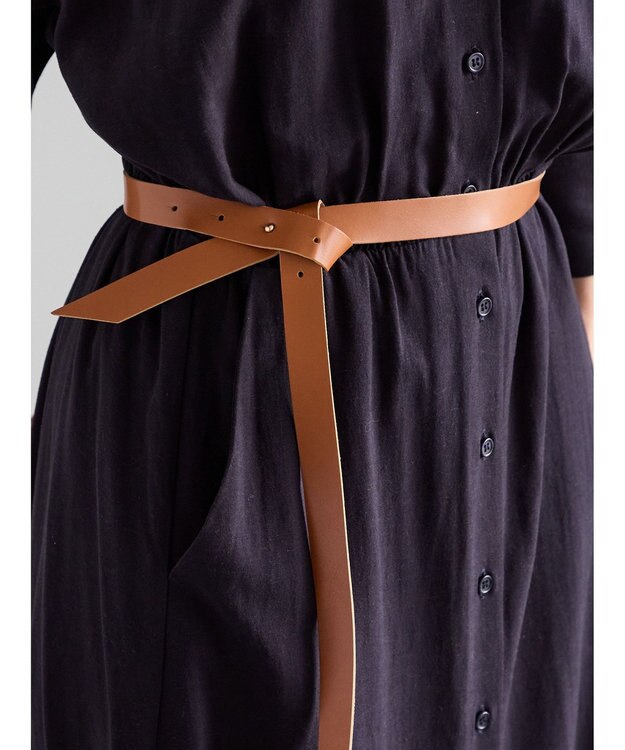 Te chichi ベルト付きレーヨンリネンシャツワンピース ネイビー