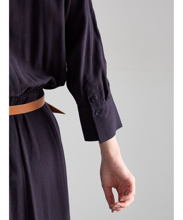 Te chichi ベルト付きレーヨンリネンシャツワンピース ネイビー