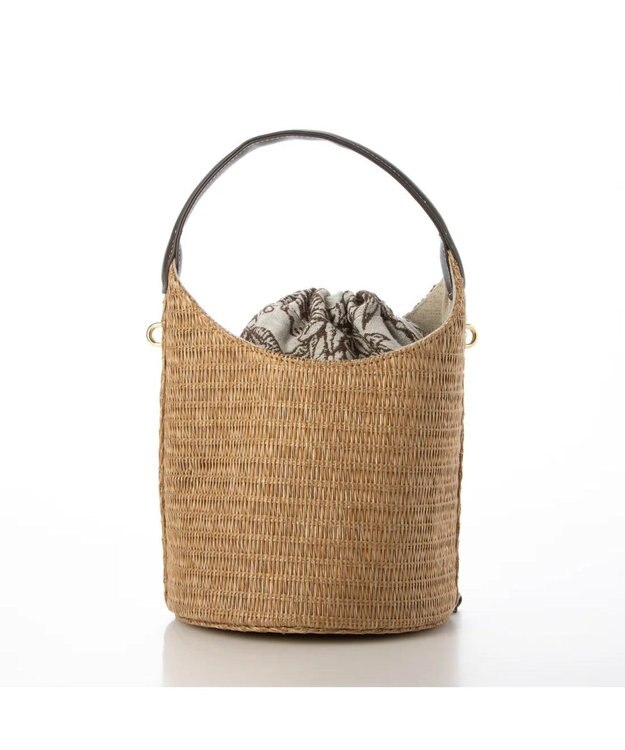 UNBILLION cachecache ジャガード巾着付きポリプロピレンバケツバッグ ブラウン