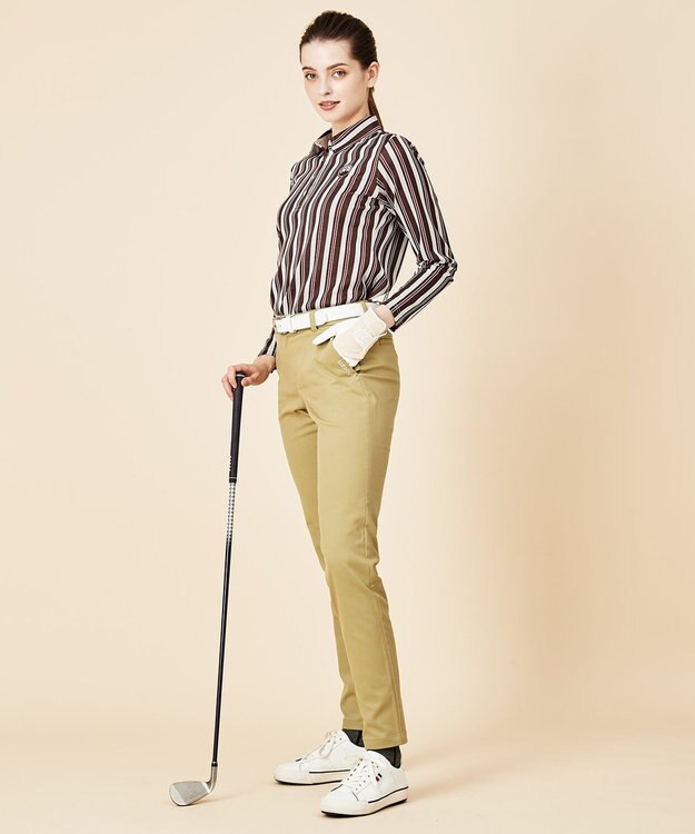 23区GOLF 【WOMEN】【吸汗速乾/ストレッチ】ストライプジャガードシャツ ワイン系2