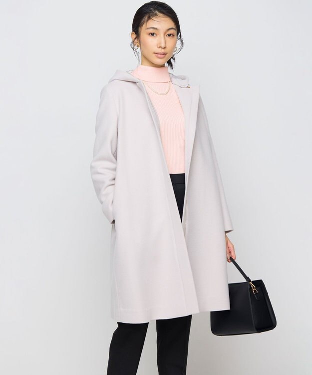 組曲 【WEB限定】ウールモッサ フーデットロングコート アイスグレー系