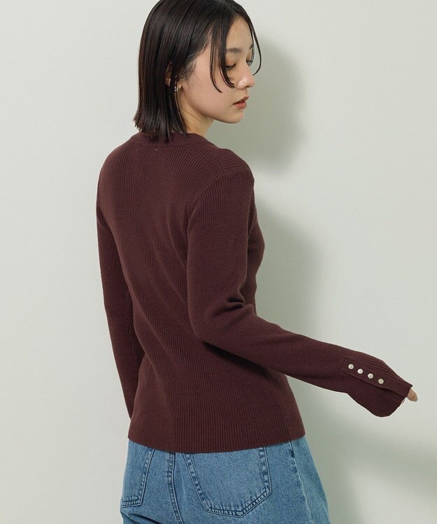 Green Parks もちやわ袖口釦リブニットプルオーバー Brown