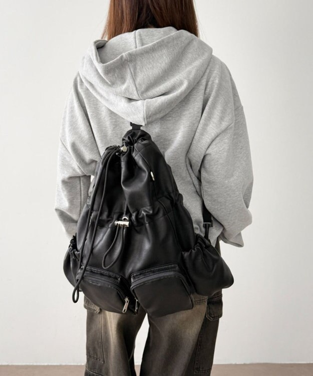 WEGO 【ユニセックス着用ITEM】2ポケットPUドロストナップサック ブラック