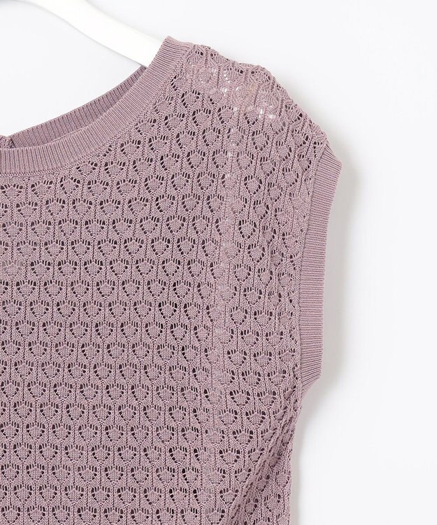 Feroux 【洗える】透かし編みニット ワンピース ライラック系