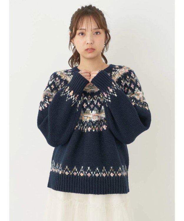 earth music&ecology スラブヤーンノルディックプルオーバー Navy