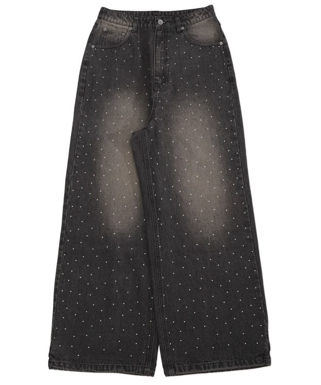 WEGO 【ユニセックス着用ITEM】スーパーバギーラインストーンデニムパンツ デニムブラックソノタ