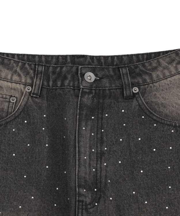 WEGO 【ユニセックス着用ITEM】スーパーバギーラインストーンデニムパンツ デニムブラックソノタ