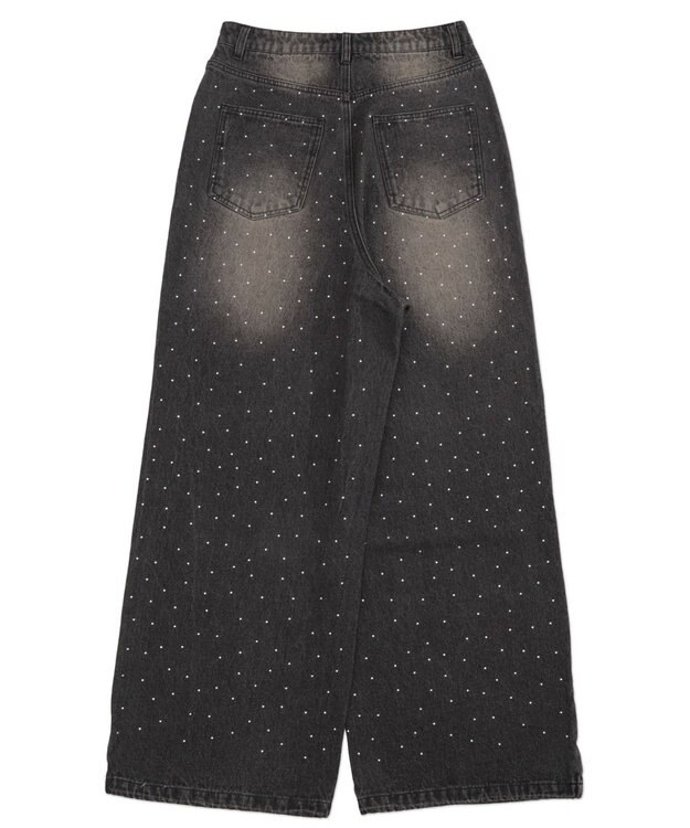 WEGO 【ユニセックス着用ITEM】スーパーバギーラインストーンデニムパンツ デニムブラックソノタ