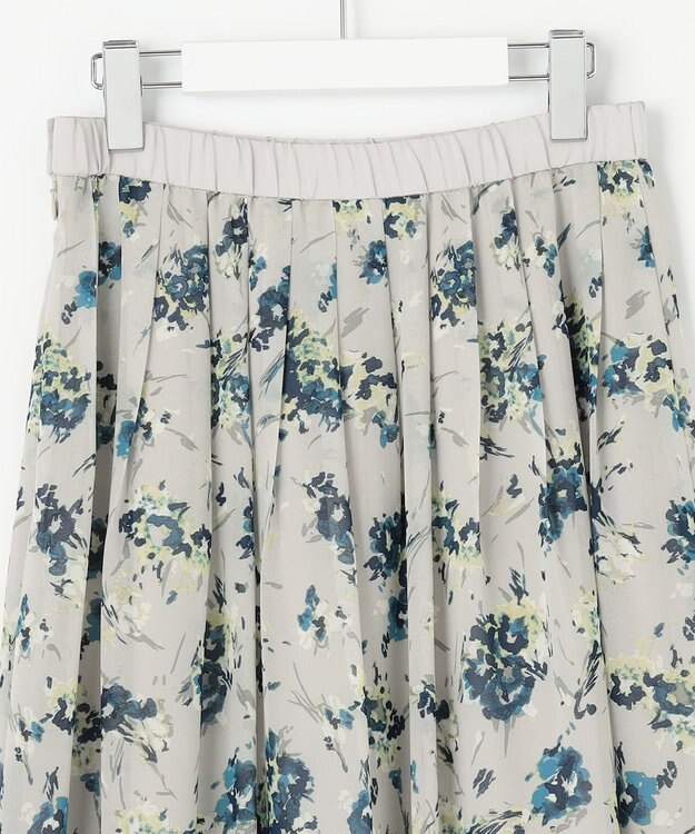 自由区 L 【洗える】オータムダリアプリント スカート ブルーグレー系