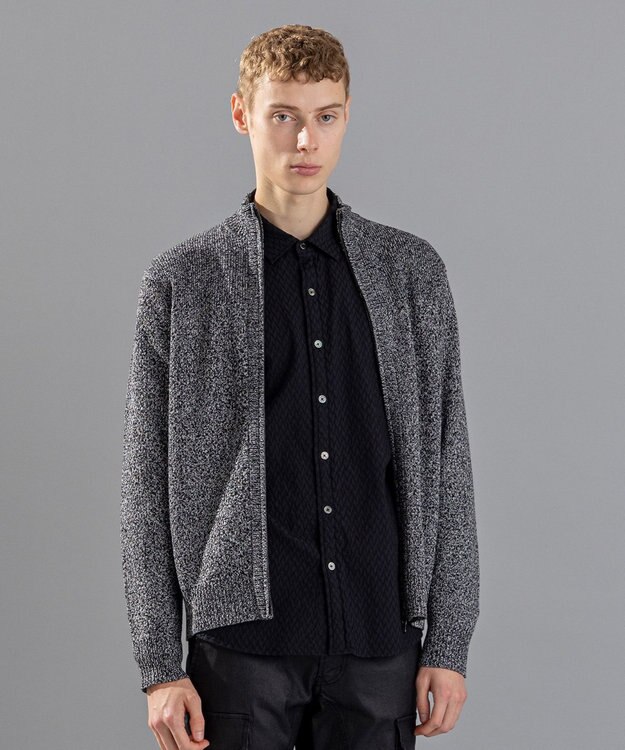 JOSEPH HOMME シルクバルキーハニカム　ジップアップニット ブラック系