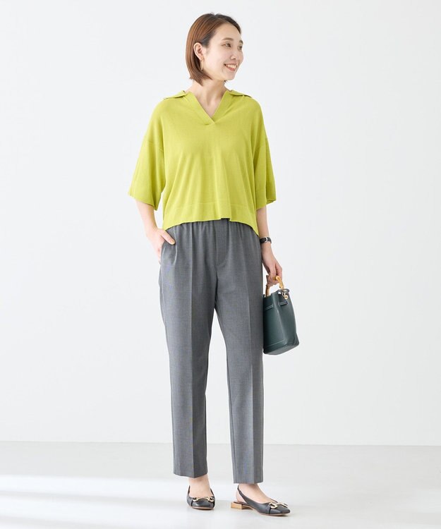 UNFILO L フロスティコットン スキッパーニット ライム