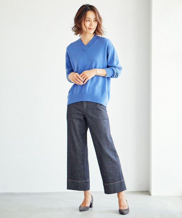 J.PRESS LADIES L 【洗える・WEB限定カラーあり】CASHMERE BLEND Vネック ニット サックスブルー系