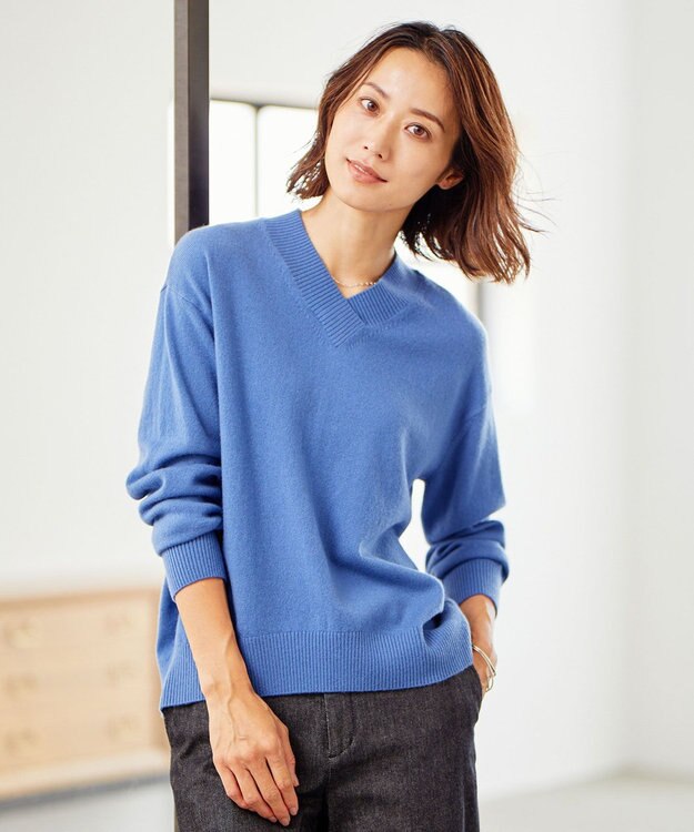 J.PRESS LADIES L 【洗える・WEB限定カラーあり】CASHMERE BLEND Vネック ニット サックスブルー系