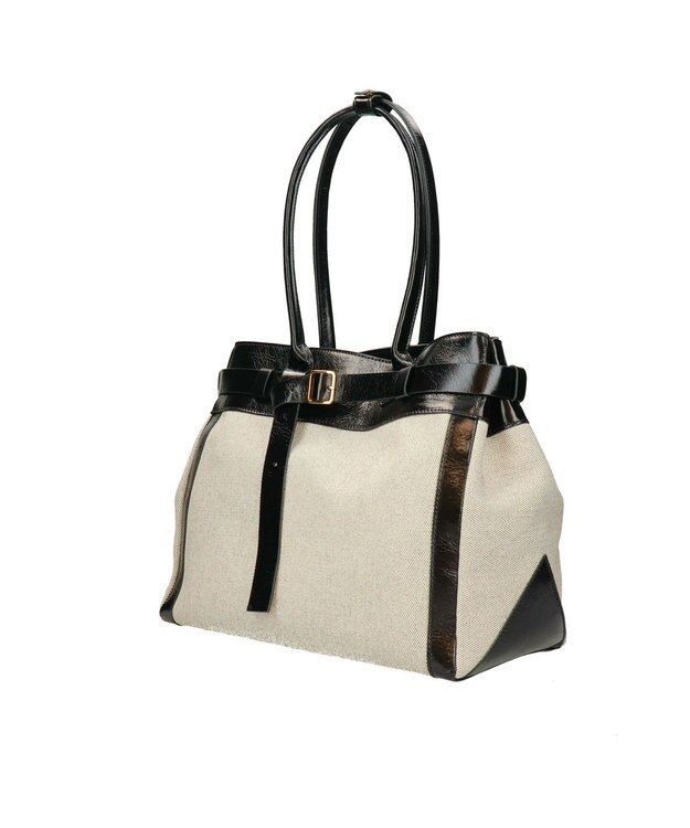 INTER-CHAUSSURES 【CHRISTIAN VILLA】レザーハンドルキャンバストート ブラックコンビ