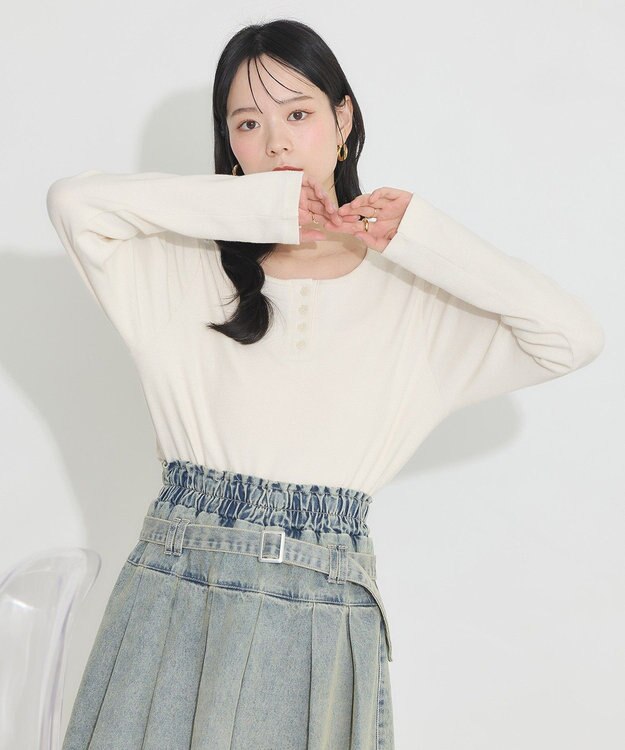 earth music&ecology ２ＷＡＹ釦リブプルオーバー Off White