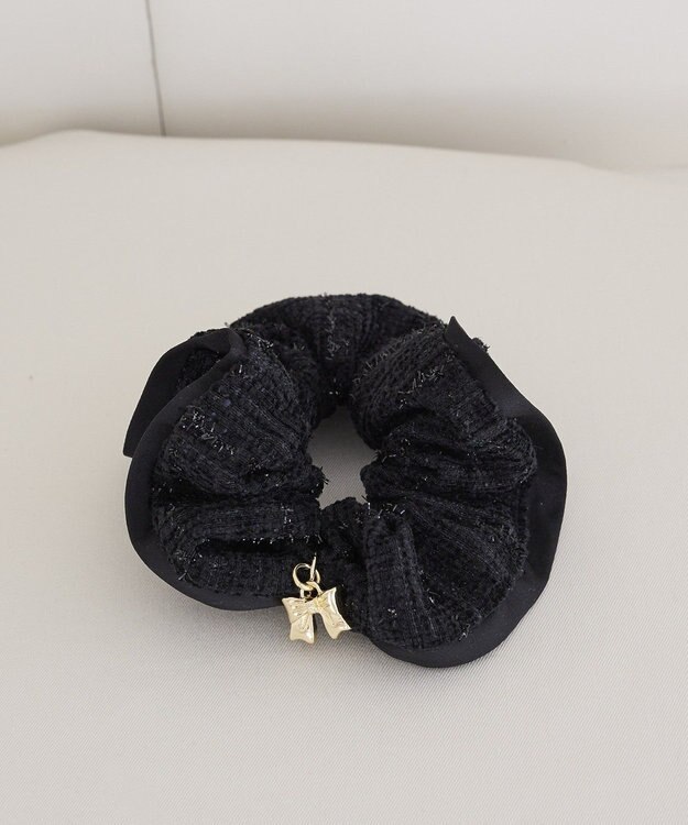 Maison de FLEUR ツイードリボンシュシュ Black