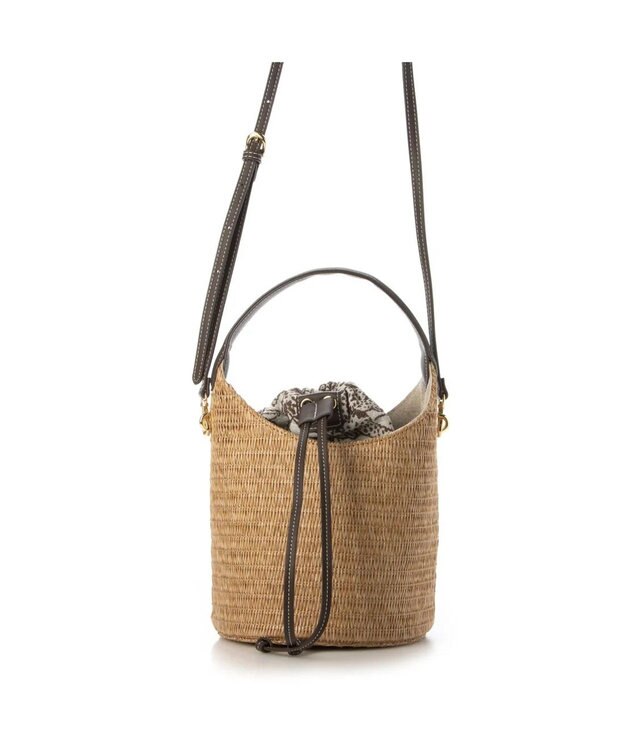 UNBILLION cachecache ジャガード巾着付きポリプロピレンバケツバッグ ブラウン