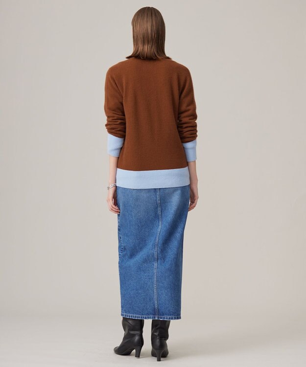 ICB L ピュアカシミヤ カーディガン サックス×コーヒー系