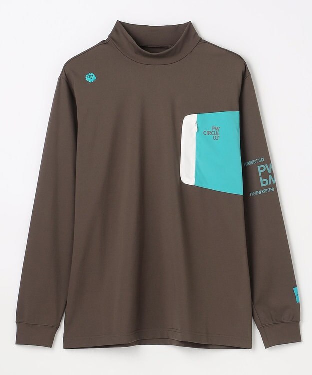 PW CIRCULUS 【吸水速乾 / UV遮蔽率99.5% UVカット / ストレッチ】【MEN】ロングスリーブ ポケットモックT ゴルフ ダークブラウン系