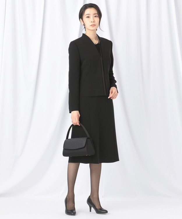 自由区 FORMAL 【洗える/縦横ストレッチ】セオプラスエス横二重ジャケット＋ワンピース ブラック系